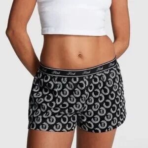 NWT Victoria's Secret PINK Tencel Boxy Pajama Short Pure Black Laurel Logo Print